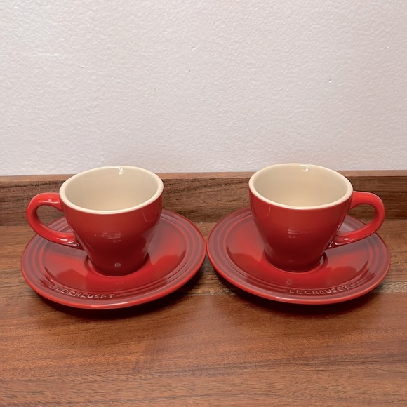 Le Creuset Dining Red Cerise Le Creuset Espresso Cups And Saucers